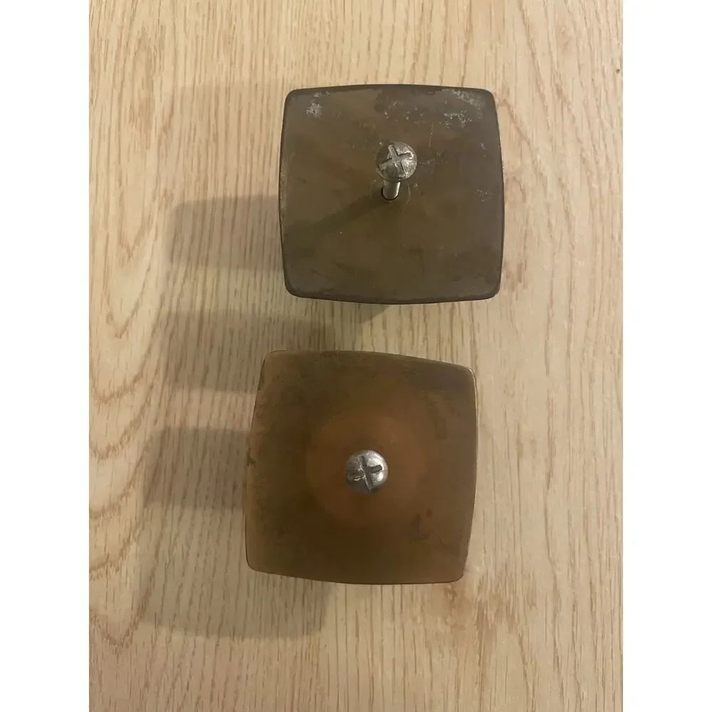 (QTY 2) Vintage Bronze & Wood Single Screw Cabinet Knob Drawer Pull